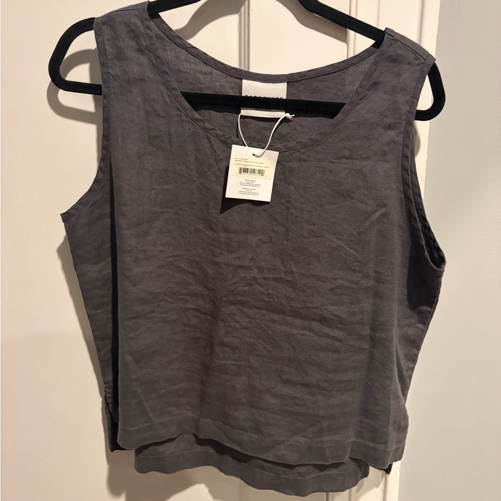 Parachute Sleeveless Linen-Blend Tank Top - Charcoal Gray